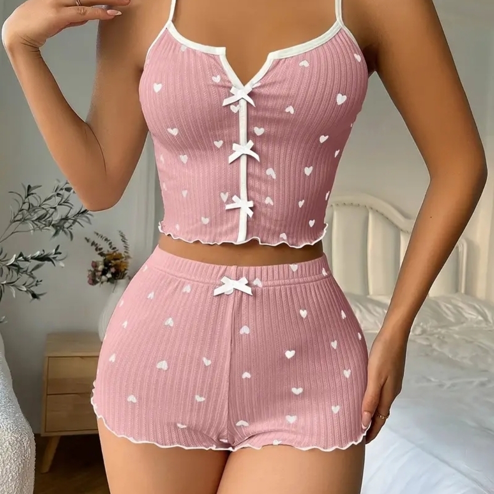 Charming Pink Heart Pajama Set